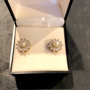 Costume cubic zirconia and pearl earrings pierced ears